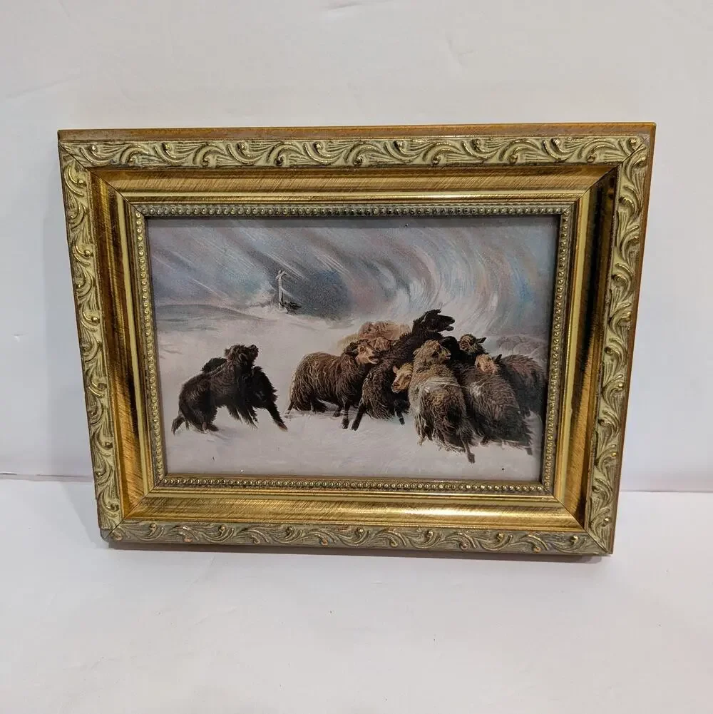 Antique Ornate Gold Gilded Wood Picture Frame with Vintage August Schenck 